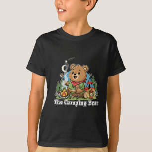 T-shirt Joli Ours de Camping Dessiné en Train de Rôtir une