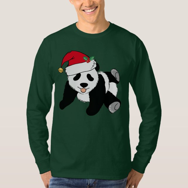 T-shirt Joli Panda Bear Père Noël long manches (Devant)