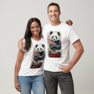 T-shirt Joli panda portant des fleurs pour la fête des mèr
