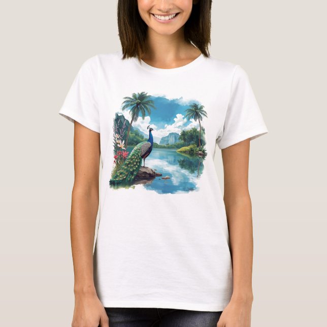 T-shirt Joli paon dans un paradis tropical (Devant)