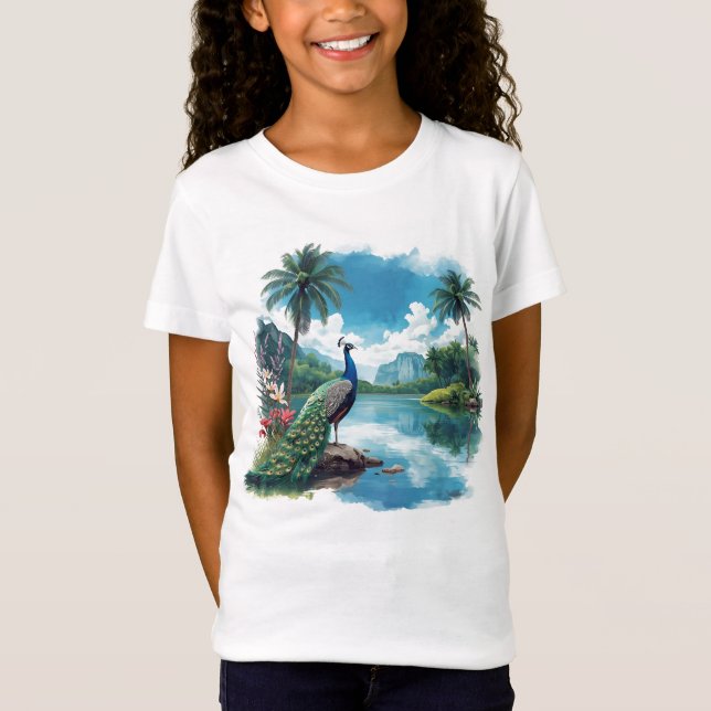 T-Shirt Joli paon dans un paradis tropical (Devant)
