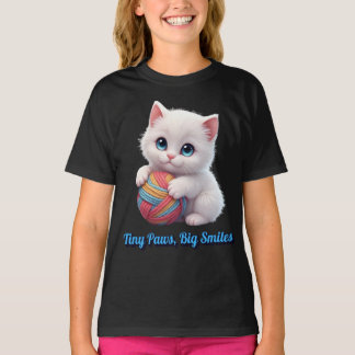 T-shirt Joli petit chaton blanc boule de laine petites pat