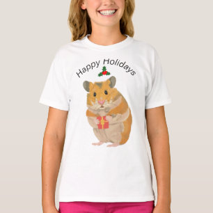 T-shirt Joli petit Hamster de Noël tenant un cadeau