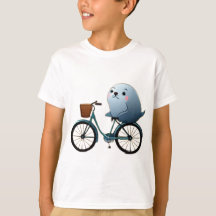 Joli petit phoque de dessin animé sur un vélo