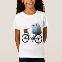 Joli petit sceau de dessin animé sur un vélo