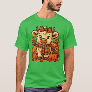 T-shirt Joli Plaid Écharpe de Cow Highland Automne Citroui