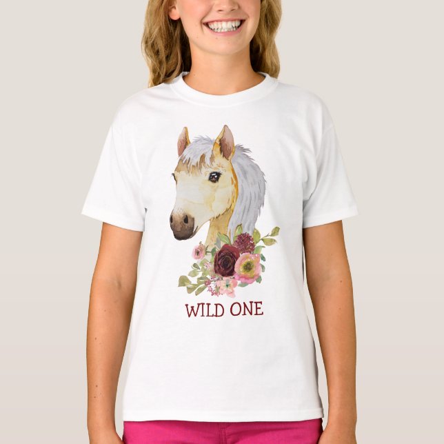 T-shirt Joli poney sauvage le floral (Devant)