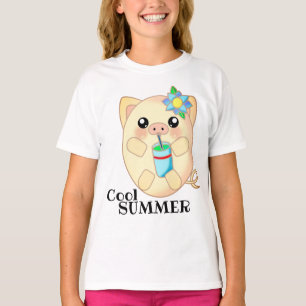 T-shirt Joli porc animal Cool d'été Boire heureux
