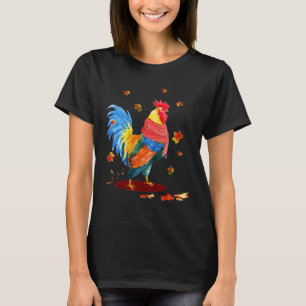 T-shirt Joli Poulet Feuilles Et Écharpe Automne Citrouille