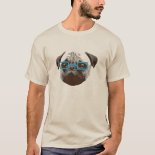 T-shirt Joli Pug Hipster avec Lunettes Bleues