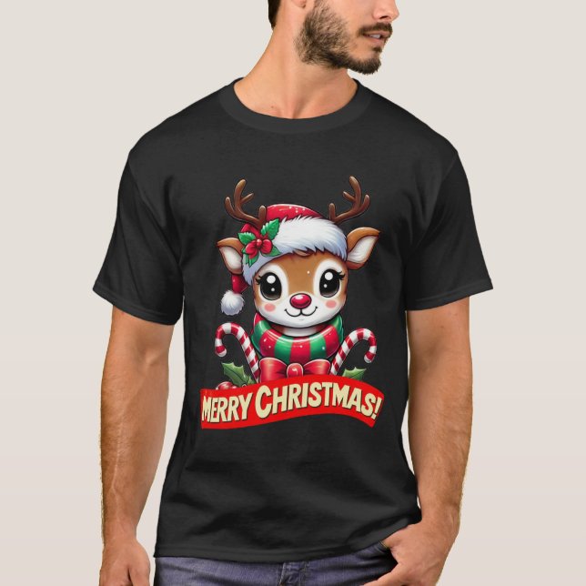 T-shirt Joli renne de Noël (Devant)