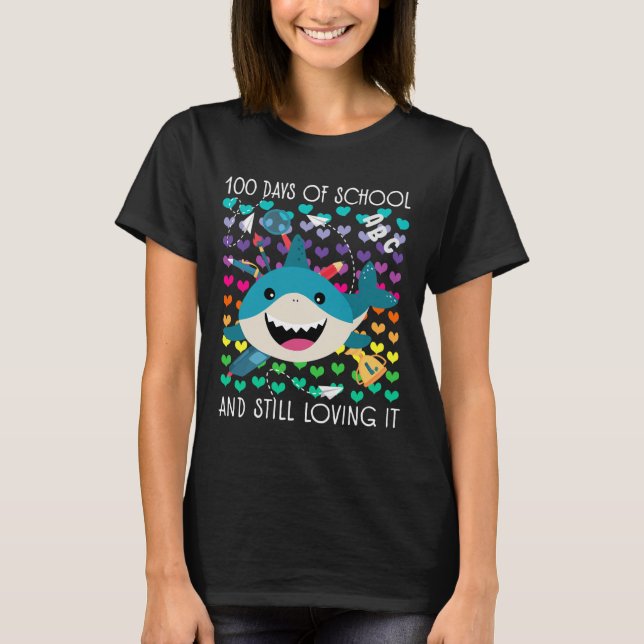 T-shirt Joli Requin 100 Jours D'École Et Toujours Aimant (Devant)