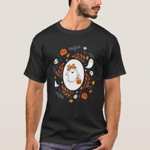 T-shirt Joli Retro Drôle Fantôme Citrouille Automne Hallow