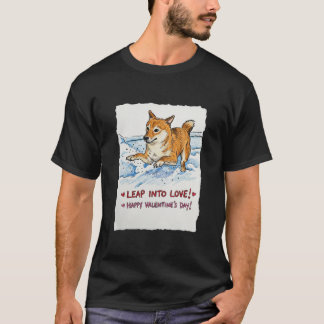T-shirt Joli "Sauter Dans L'Amour" Shiba Inu Saint-Valenti