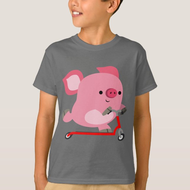 T-shirt Joli Scooter équitation Cartoon Pig Kids Tee (Devant)