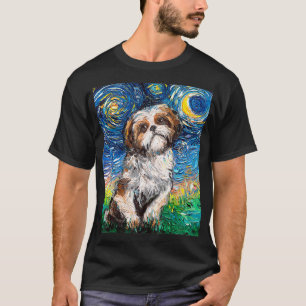 T-shirt Joli Shih Tzu Lhasa Apso La Nuit étoilée Art pour 