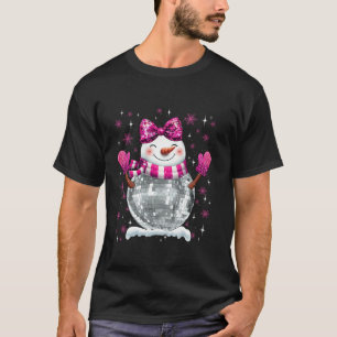 T-shirt Joli Snowman Disco Ball Noël Coquette Bow Wom