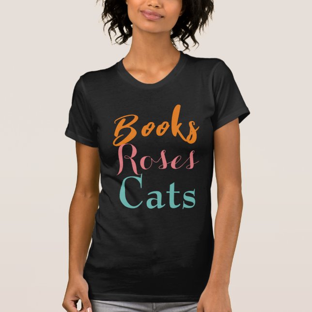 T-shirt Joli texte Favoris Livres Rose Chats Femme (Devant)