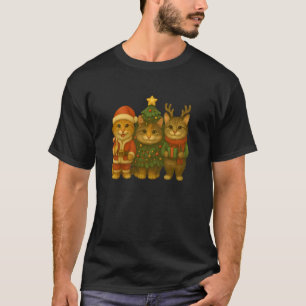 T-shirt Joli Trois Chats Arbre de Noël Père Noël Renne Cha