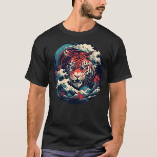 T-shirt Joli visage de tigre dans le style japonais pour l