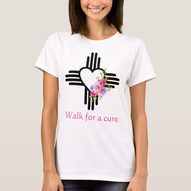 T-shirt Joli Zia Heart Roses rose Ruban Cure Marche Run (Devant)