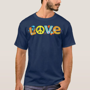 T-shirt Jolie années 60 70 Hippie Paix Amour Cœurs Signe d