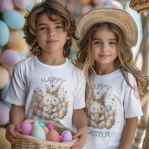 T-shirt Jolie aquarelle Bunny Pâques personnalisable Enfan