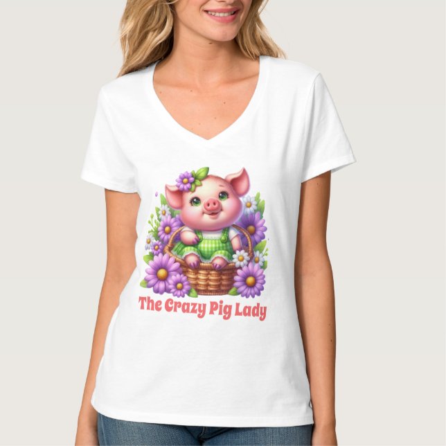 T-shirt Jolie dame de porc fou ajouter du texte (Devant)
