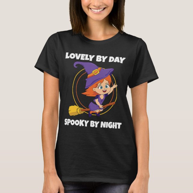 T-shirt Jolie De Jour Éffrayant De Nuit Sorcière Enfant Fi (Devant)