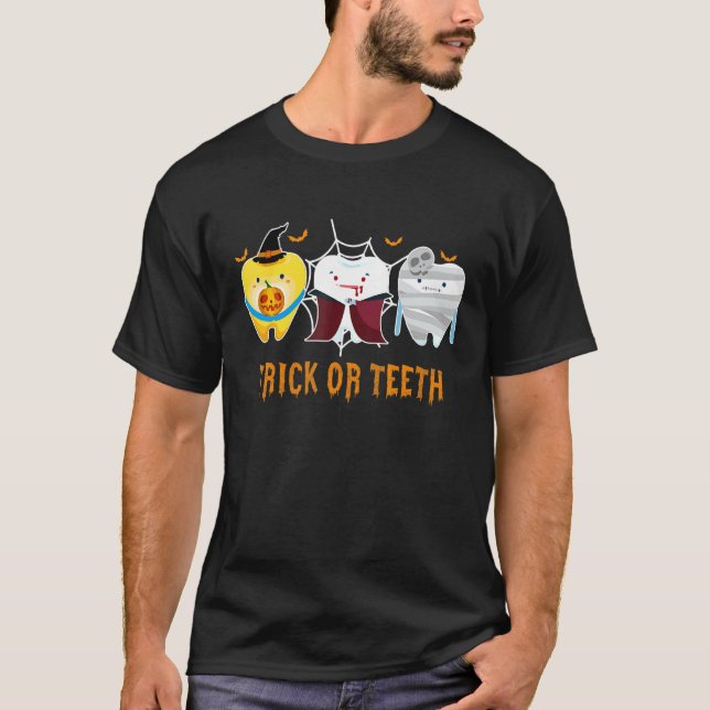 T-shirt Jolie Dents Trick Ou Dents Drôle Halloween D (Devant)