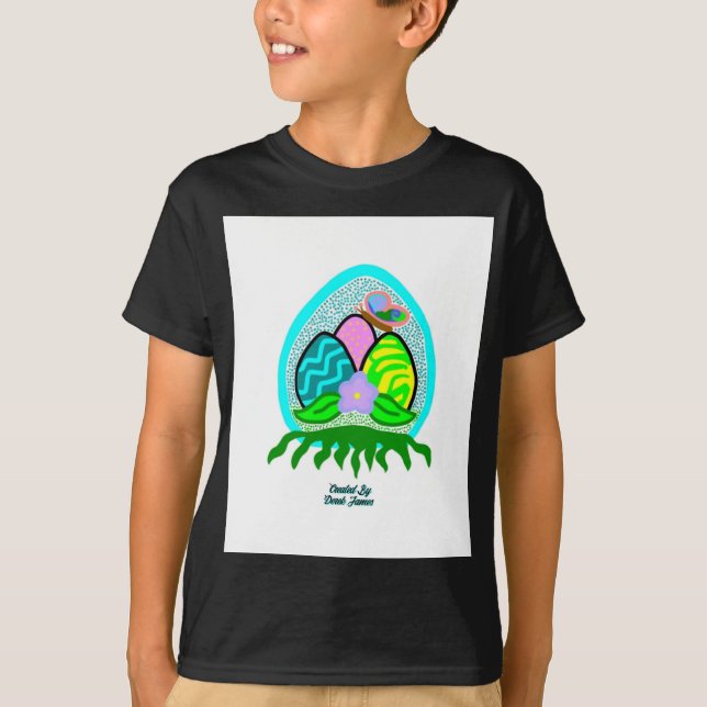 T-shirt Jolie Easter Eggs Boys Black Basic T Shirt (Devant)