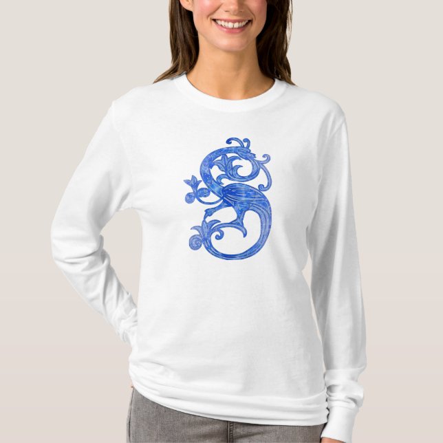 T-shirt Jolie Feminine Imaginaire Médiéval Bleu Dragon (Devant)