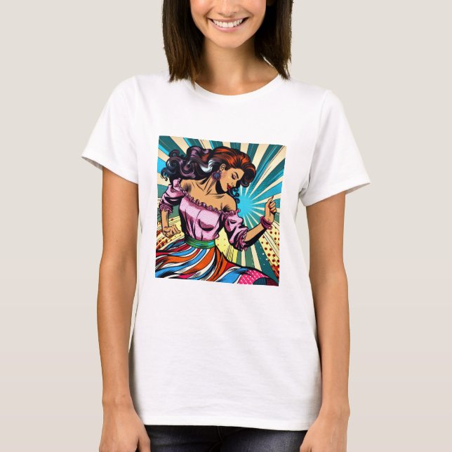 T-shirt Jolie Femme Dansant Salsa Pop Art (Devant)