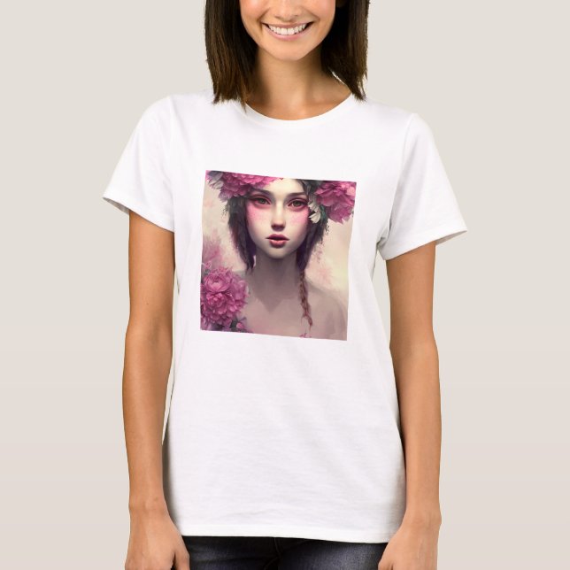 T-shirt Jolie femme rose florale éthérée (Devant)