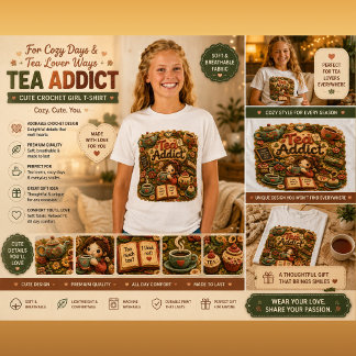 T-shirt Jolie Fille au Crochet Profitant du Café Cozy Cott