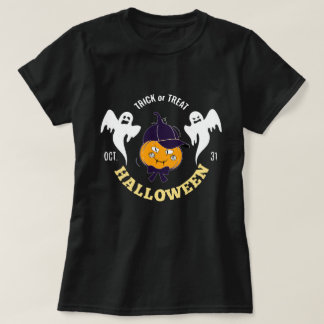 T-shirt Jolie fille citrouille d'Halloween avec des fantôm