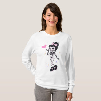 T-shirt Jolie Fille Coquette Squelette Halloween Manches L