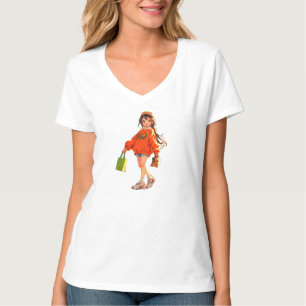 T-shirt Jolie Fille d'Anime Faisant du Shopping - Style de