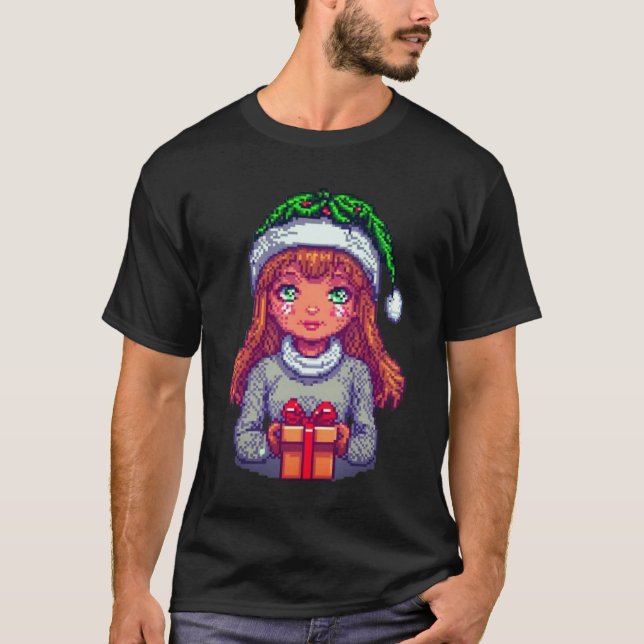 T-shirt Jolie fille de Noël pixelart (Devant)