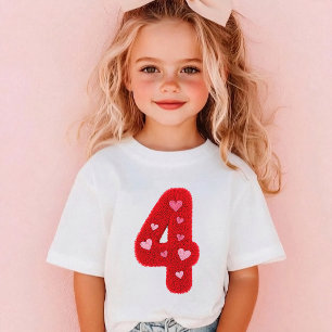 T-shirt Jolie Fille pour son Quatrième Anniversaire Cœurs