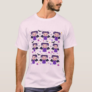 T-shirt Jolie fille vampire motif Halloween violet