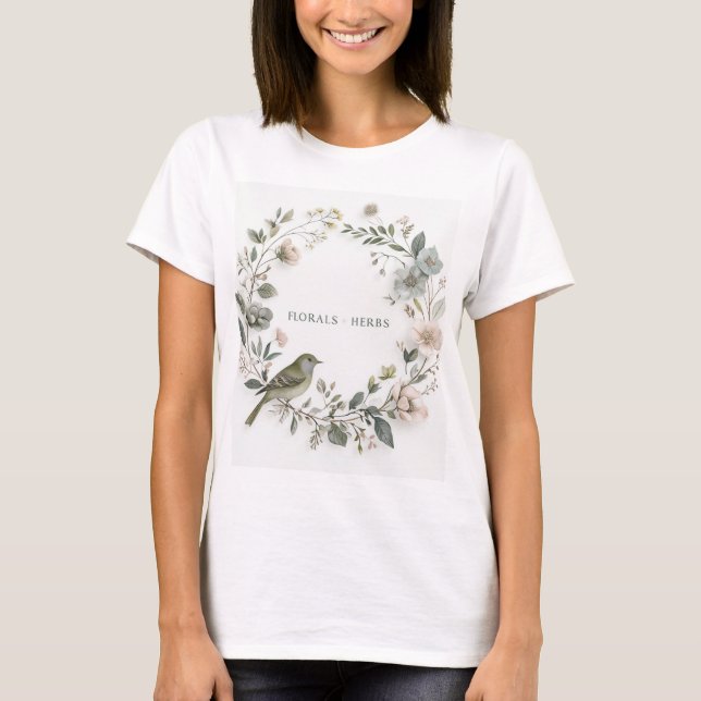 T-shirt jolie fleur et petit oiseau (Devant)