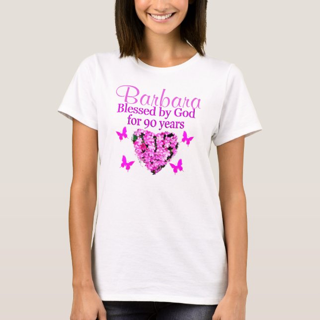 T-SHIRT JOLIE FLORALE ROSE PERSONNALISÉE 90E ANNIVERSAIRE (Devant)