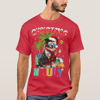 T-shirt Jolie frontière Collie à Santa Hat Lunettes de sol