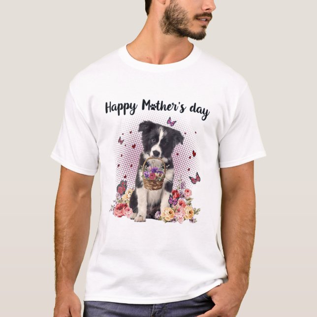 T-shirt Jolie frontière Collie Maman Fleur Joyeuse Fête de (Devant)