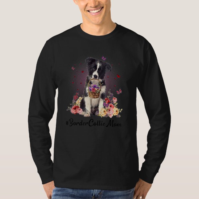 T-shirt Jolie frontière Collie Maman Fleur Joyeuse Fête de (Devant)