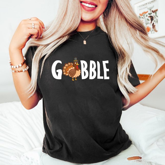 T-shirt Jolie Gobble Turquie Blancs Chute Thanksgiving (Cute Gobble Turkey White Fall Thanksgiving T-Shirt)