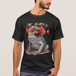 T-shirt Jolie grenouille à arbre rouge Fleur Couronne Amph