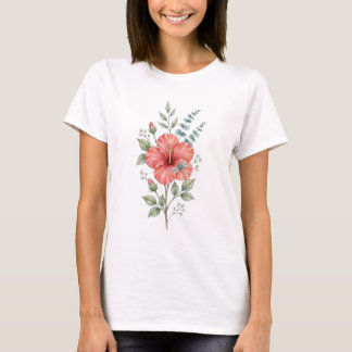 T-shirt Jolie Hibiscus à la Libellule Aquarelle Jardin