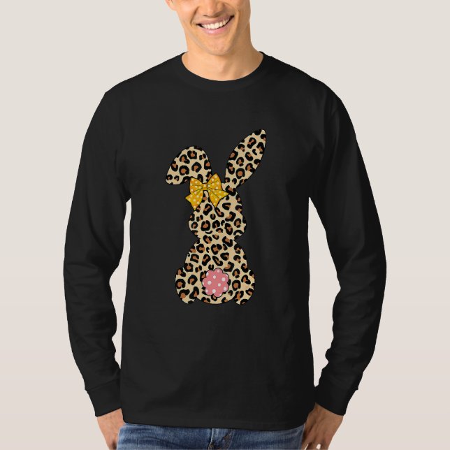 T-shirt Jolie Lapin Lapin Leopard Bow Cravate Joyeux Pâque (Devant)